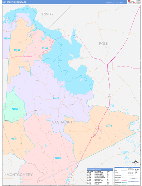 San Jacinto County, TX Wall Map